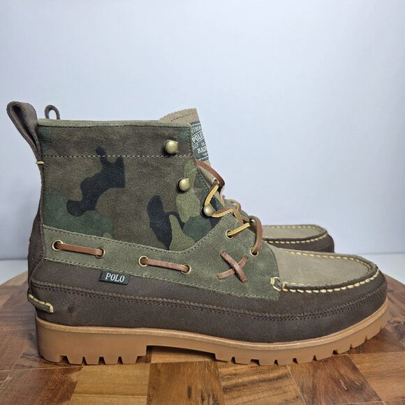 Polo Ralph Lauren Country Ranger MID Camo Brown Leather Suede Boots Men\'s 10.5